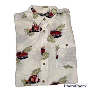 Punitan Short Sleeve Cars & Surf Boards Print Viscose Soft Button up Shirt Sz Lg